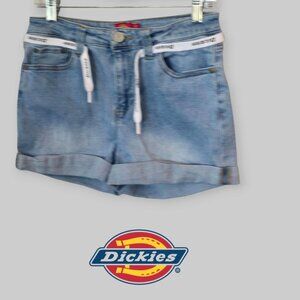 Dickies Blue Denim Jeans Short Zippered Button Rolled CUff Shorts Womens 7 or 26